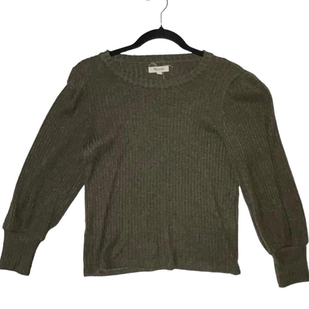 Madewell l Olive Brushed Rib Pleat-Sleeve Top Small - Picture 2 of 8